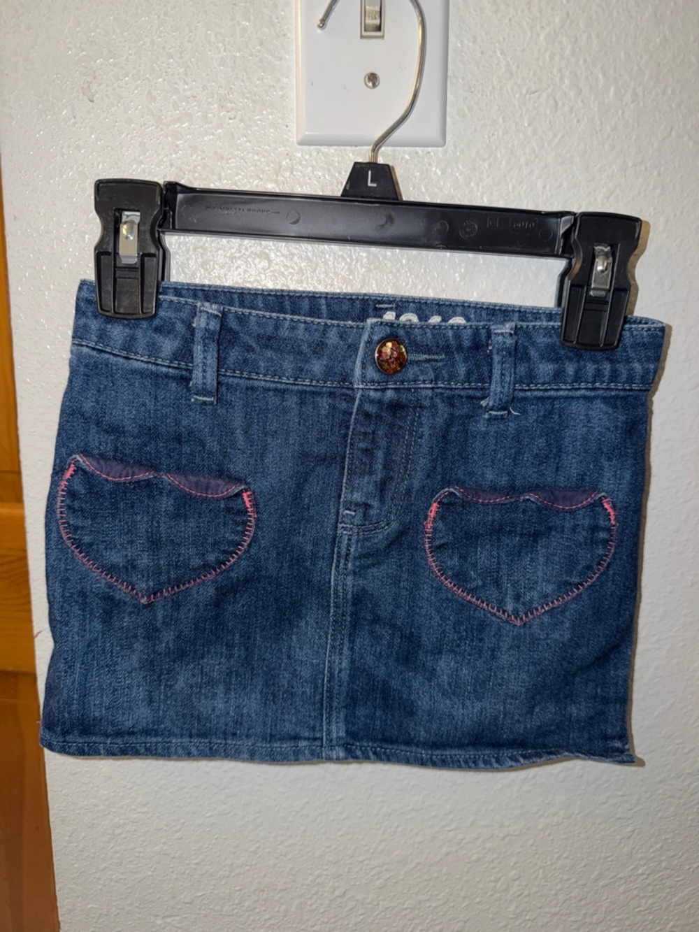 GAP Girls Dark Blue Denim Skirt with Pink Heart Pockets